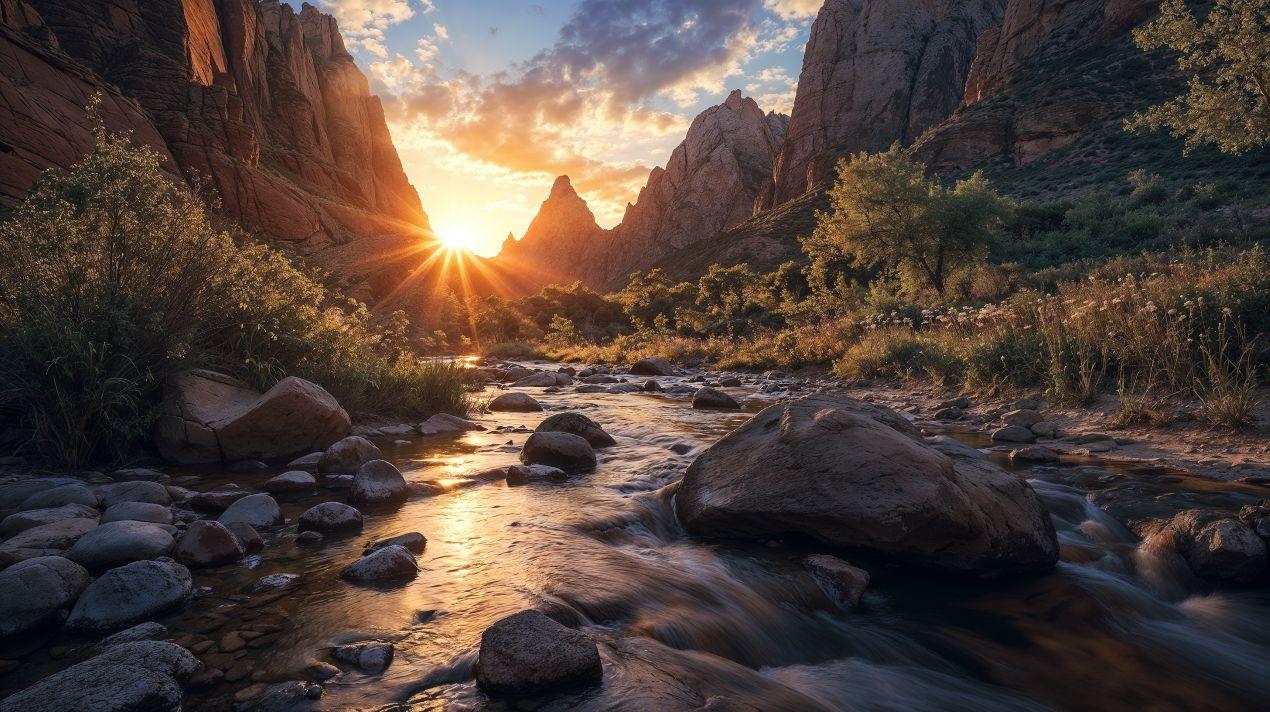 Fluss in einer malerischen Landschaft bei Sonnenuntergang als Symbol für den Naturschutz durch Kilimanjaro Besteigung Kosten