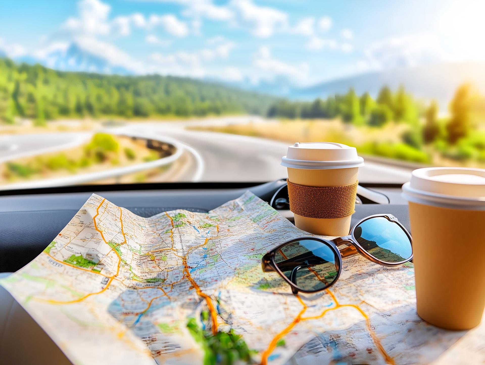 Landkarte und Kaffee bei Reiseplanung | Flughafen Shuttle Frankfurt